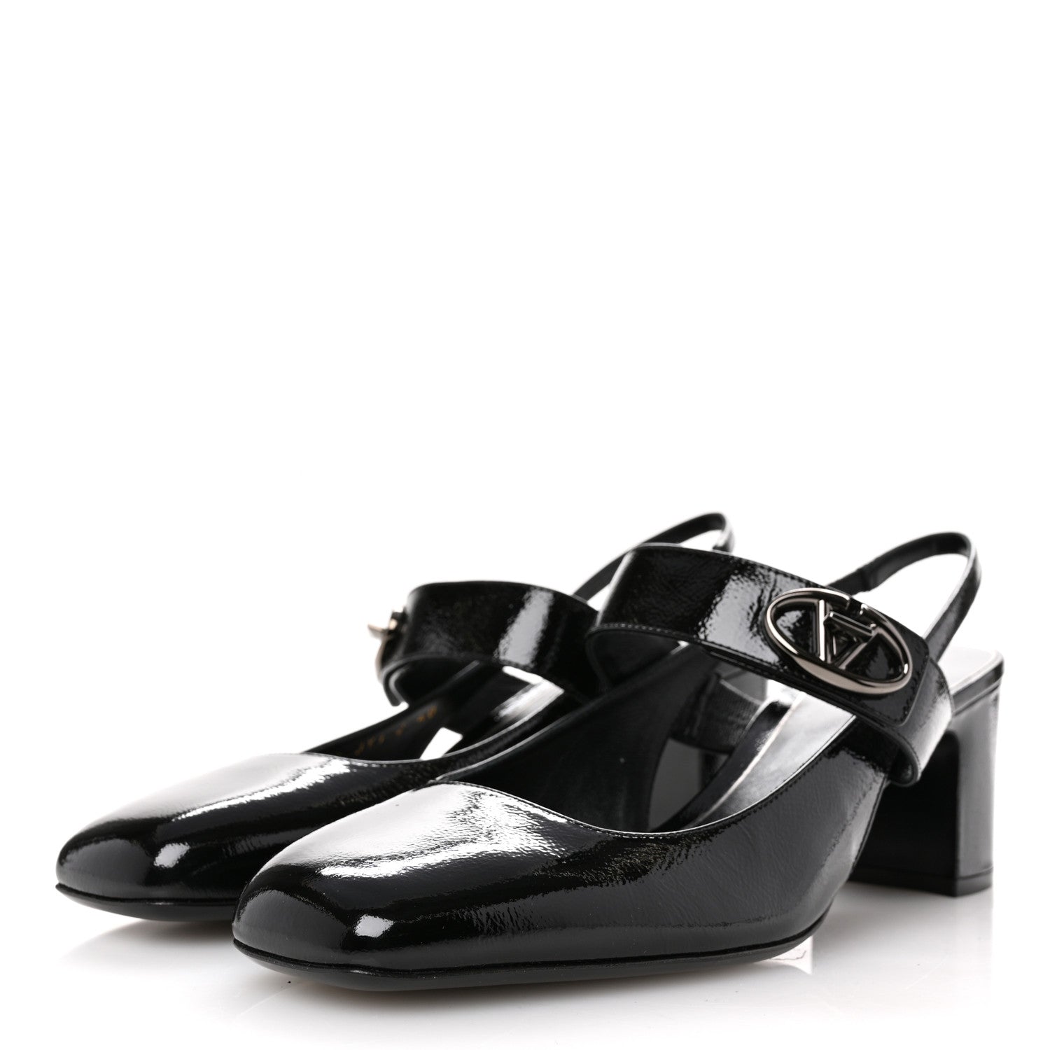 Valentino Garavani Wrinkled Patent Vlogo Turn Lock Slingback 65mm Pumps 40 Black 4 of 10