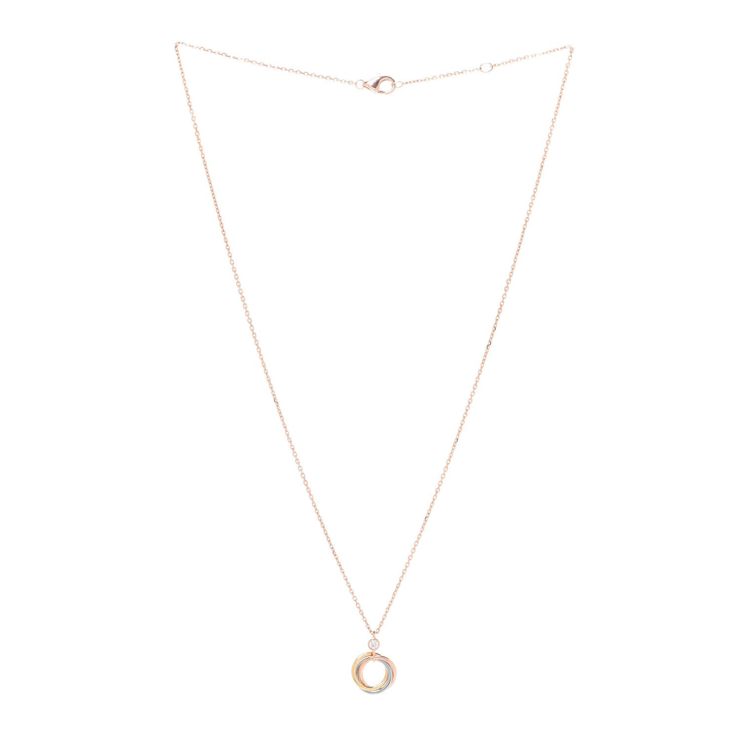 18K Pink Yellow White Gold Diamond Trinity Pendant Necklace