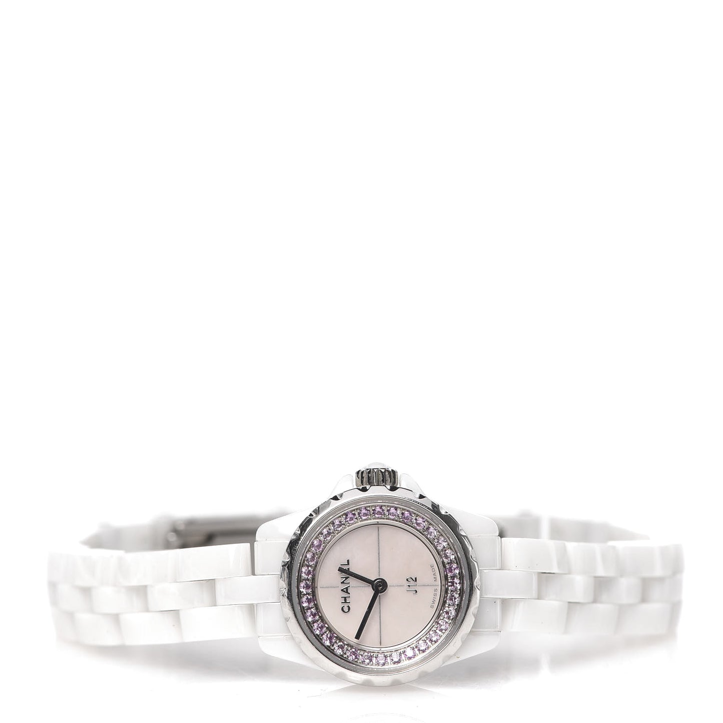 Stainless Steel Ceramic Pink Sapphire 19mm J12 Quartz Watch White