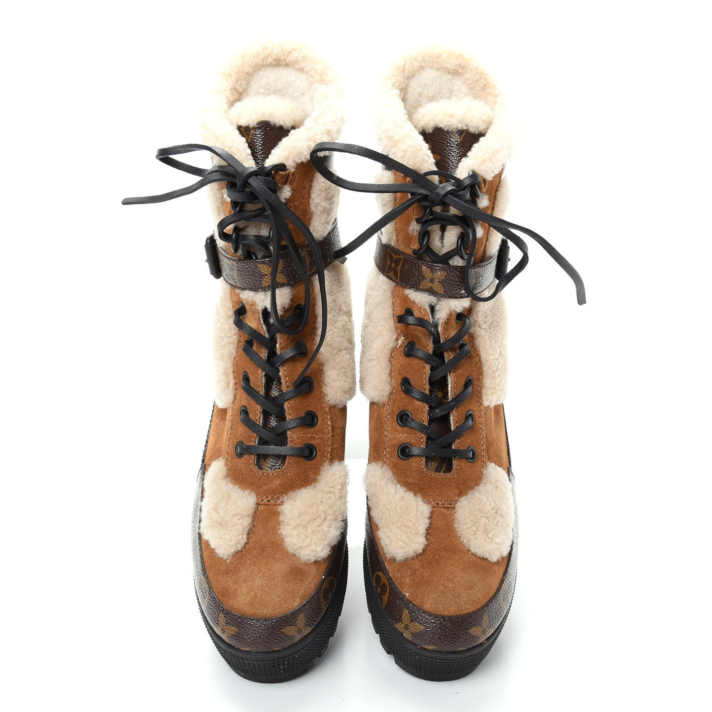 Suede Calfskin Shearling Monogram Laureate Platform Desert Boots 39 Cognac