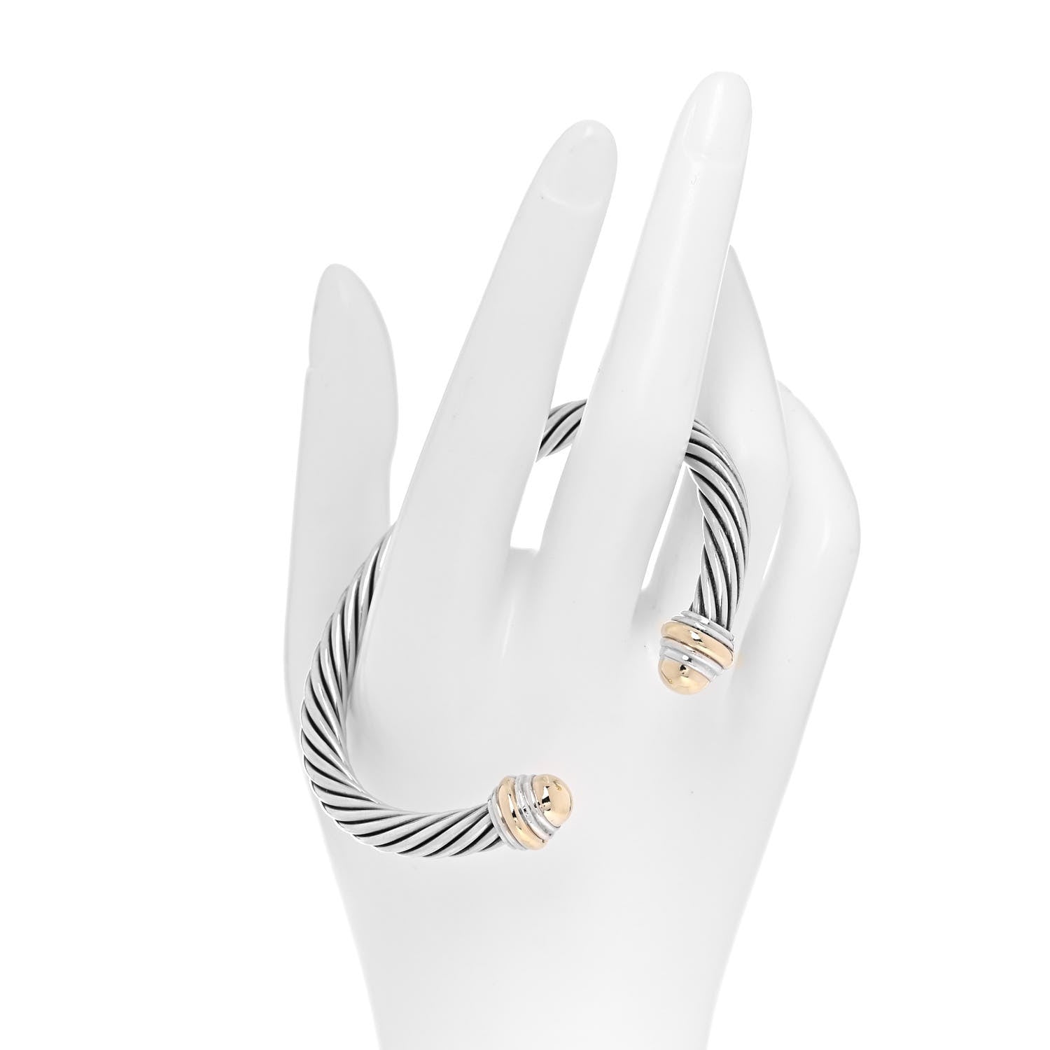 David Yurman Sterling Silver 14K Yellow Gold 7mm Cable Classics Bracelet 2 of 4