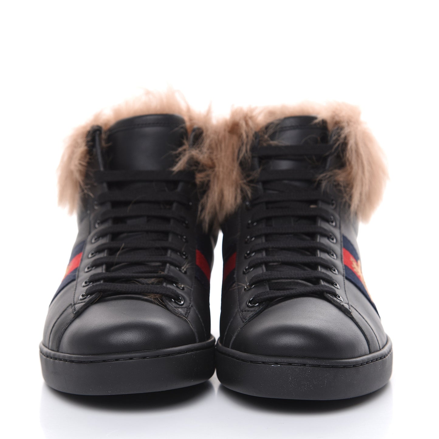 Calfskin Wool Web Bee Embroidered Mens Ace High Top Sneakers 7 Black