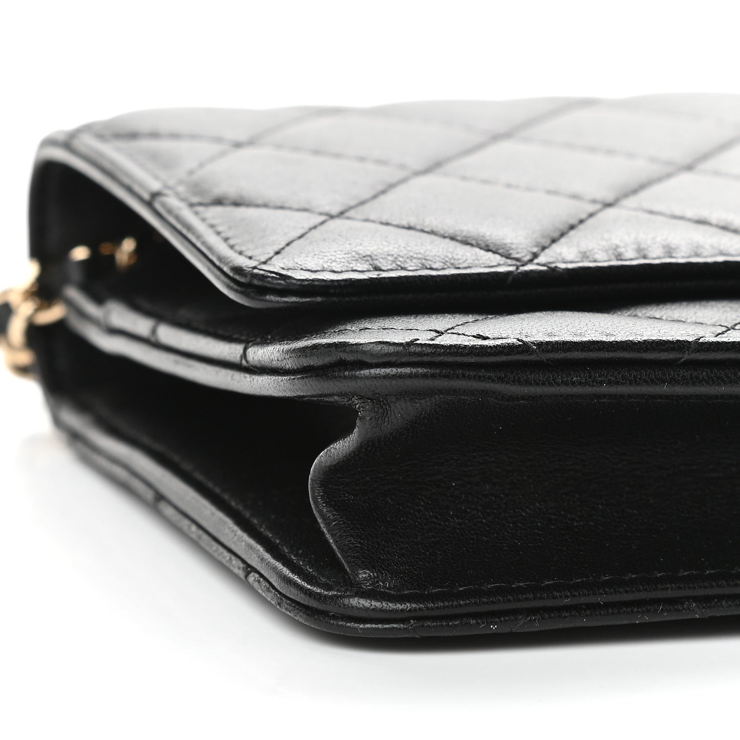 Lambskin Quilted Trendy CC Wallet On Chain WOC Black