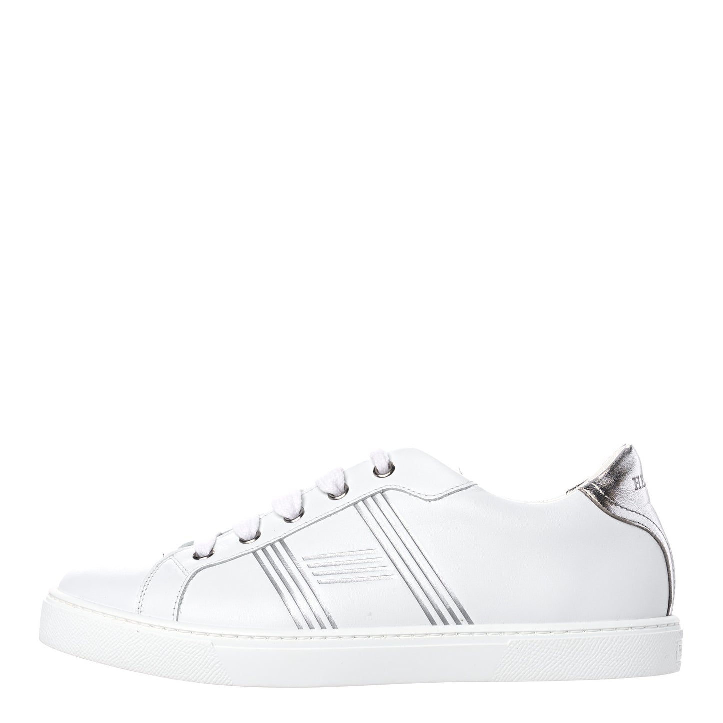 Calfskin Womens Advantage Sneakers 38.5 White Gris Argente