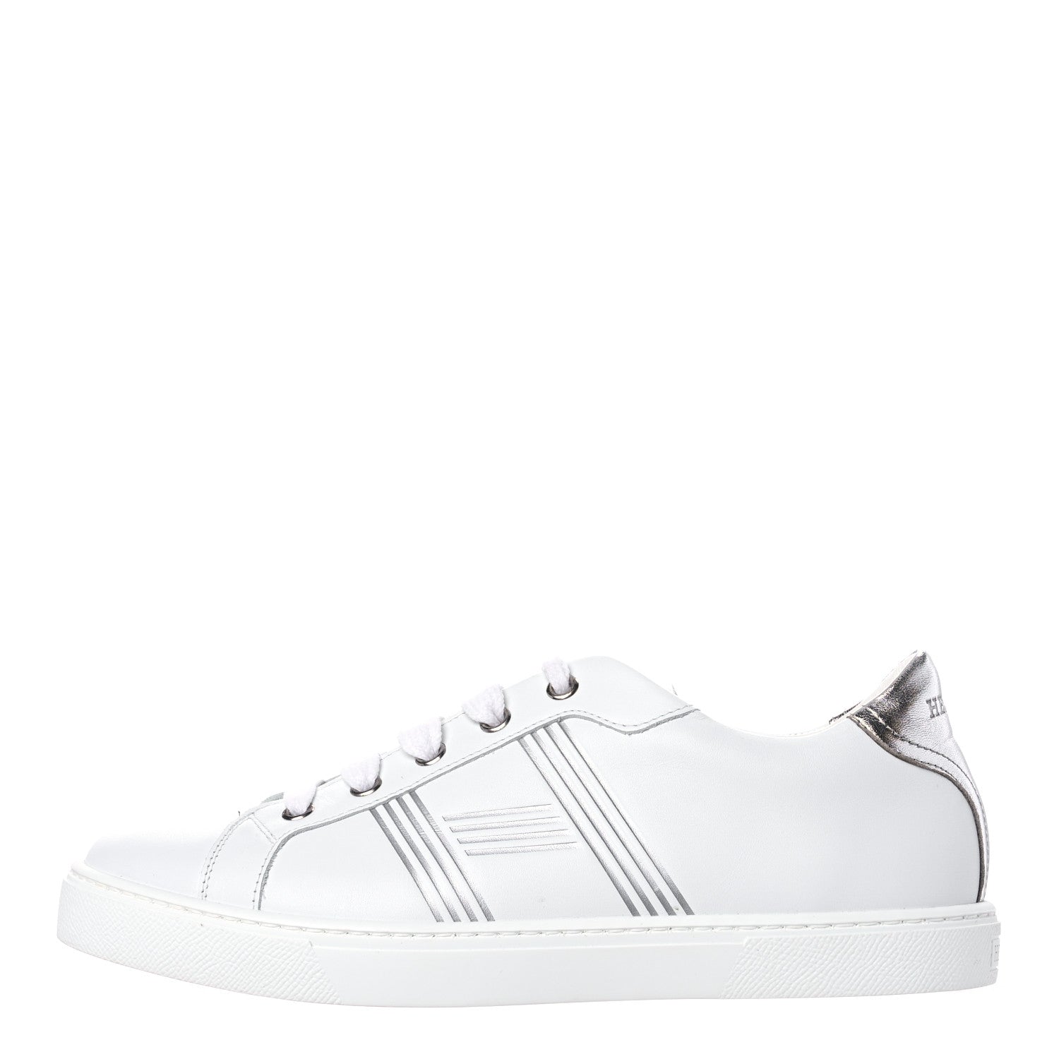 Hermes Calfskin Womens Advantage Sneakers 38.5 White Gris Argente 1 of 7