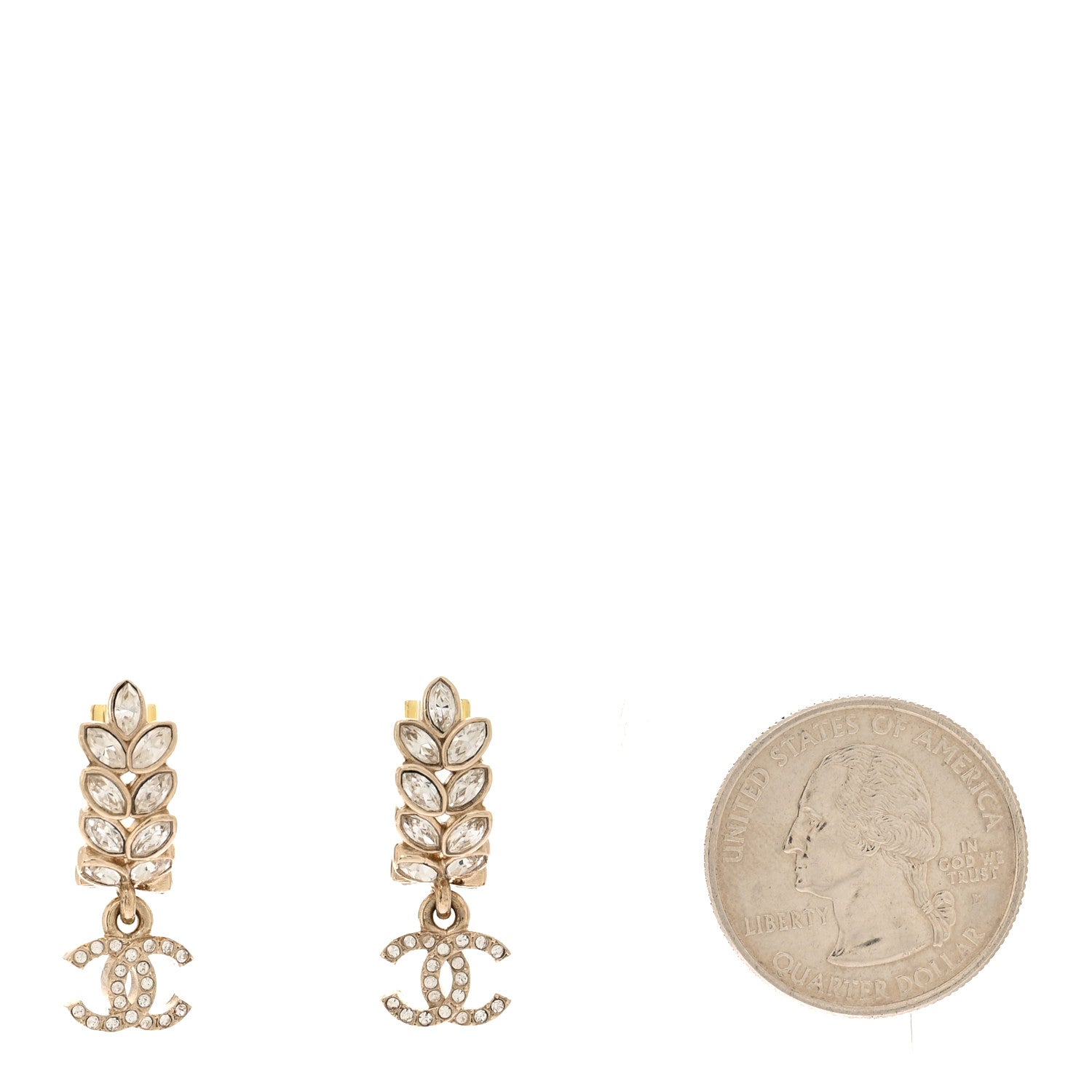 Chanel Crystal Sparkling Wheat CC Long Drop Earrings Gold 2 of 6