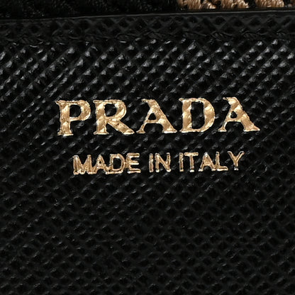 Prada Canvas Calfskin Logo Shoulder Strap Black Beige 3 of 6