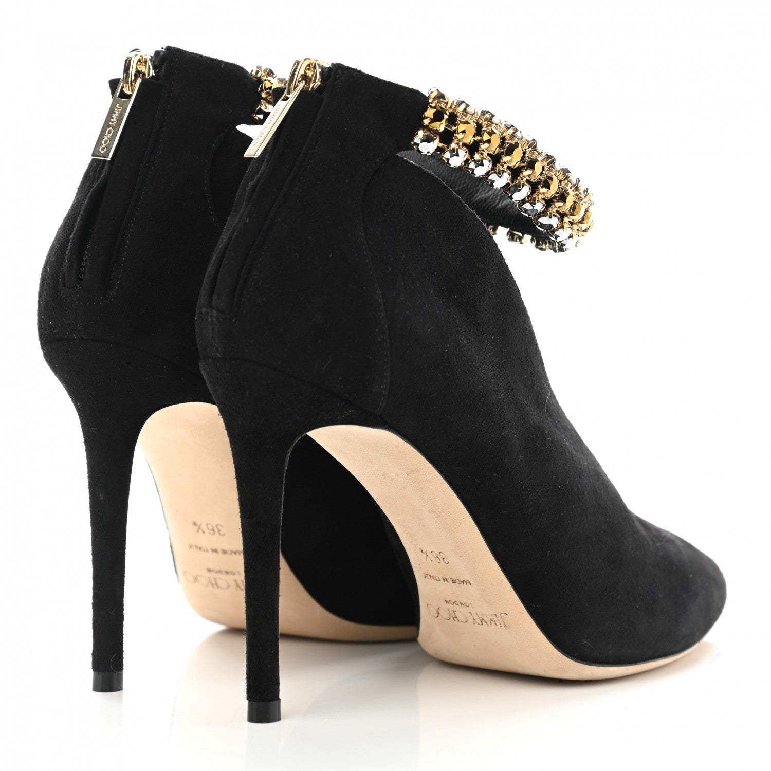 Jimmy Choo Suede Crystal Lux 100 Ankle Boots 36.5 Black Gold Mix 4 of 8