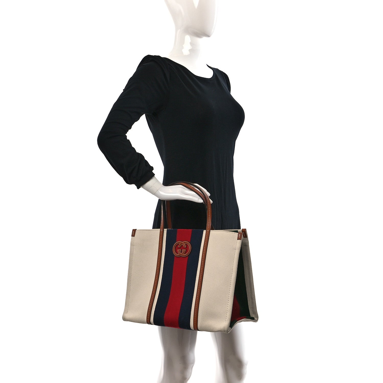 Gucci Canvas Calfskin Web Small Interlocking G Tote Bag Red Blue 2 of 13