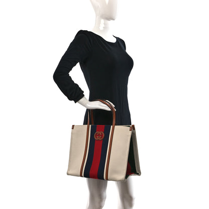 Gucci Canvas Calfskin Web Small Interlocking G Tote Bag Red Blue 2 of 13