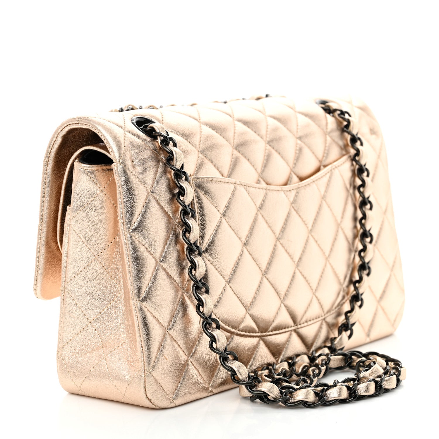Chanel Metallic Lambskin Quilted Medium Double Flap Gold Black 3 of 12