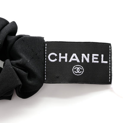 Chanel Silk CC Bow Hair Tie Black Ecru 3 of 5