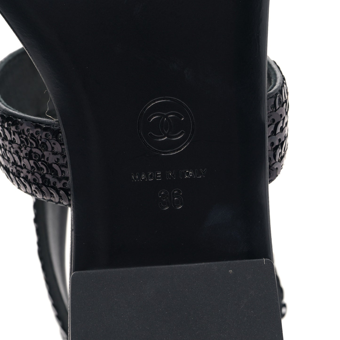 Lambskin Sequin Pearl CC Thong Sandals 36 Black