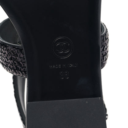 Chanel Lambskin Sequin Pearl CC Thong Sandals 36 Black 6 of 8