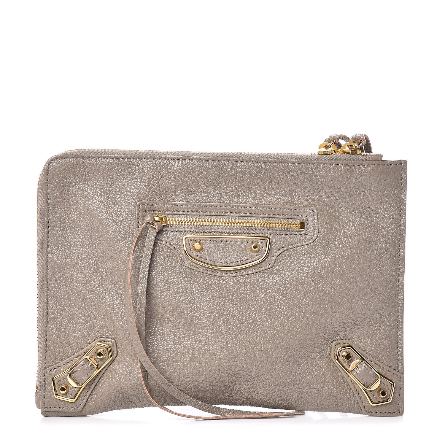 Balenciaga Chevre Gold Metallic Edge Hardware Pouch Gris Taupe 1 of 9