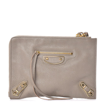 Balenciaga Chevre Gold Metallic Edge Hardware Pouch Gris Taupe 1 of 9