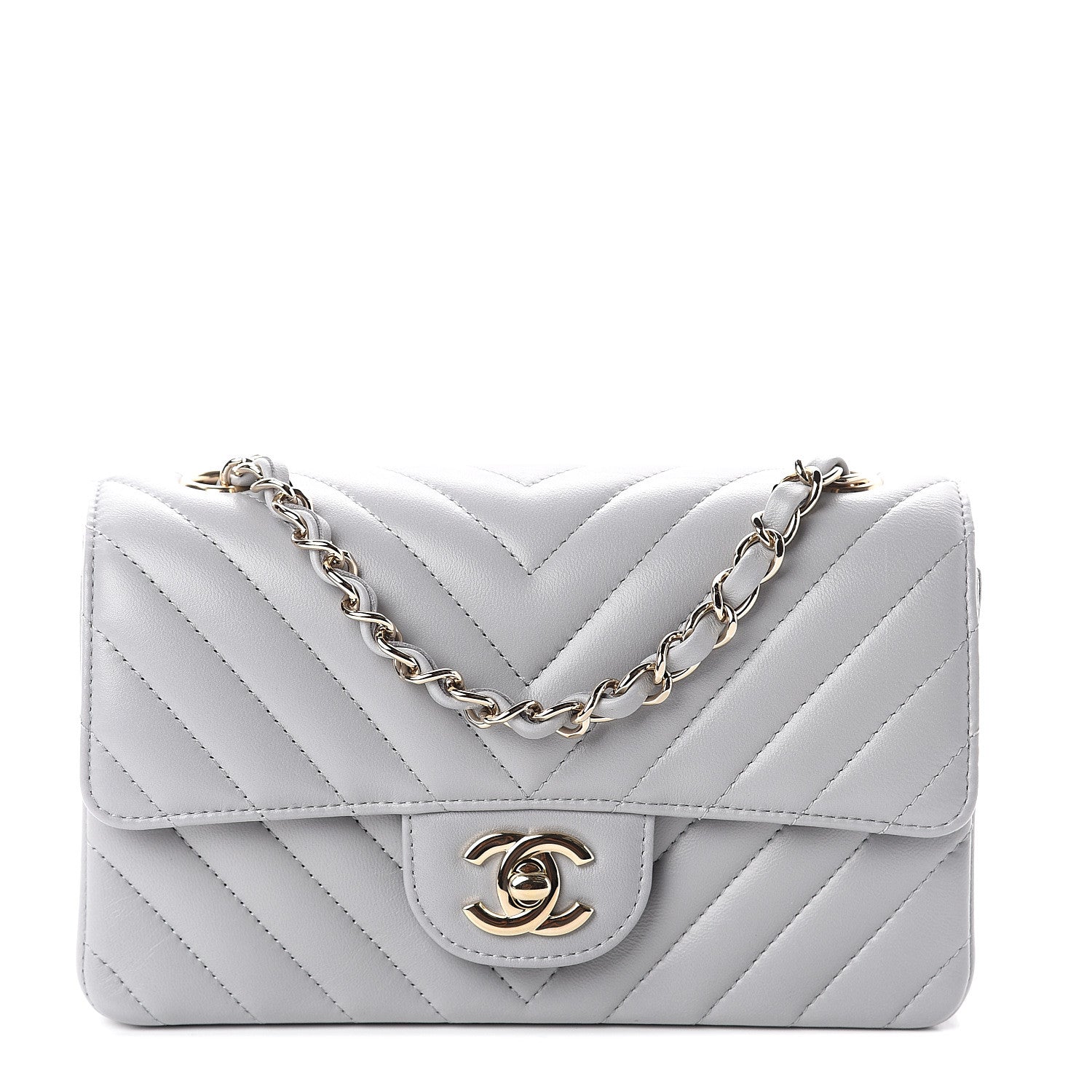 Chanel Lambskin Chevron Quilted Mini Rectangular Flap Grey 1 of 8
