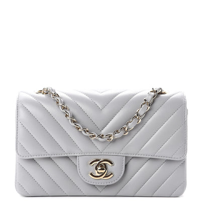 Chanel Lambskin Chevron Quilted Mini Rectangular Flap Grey 1 of 8