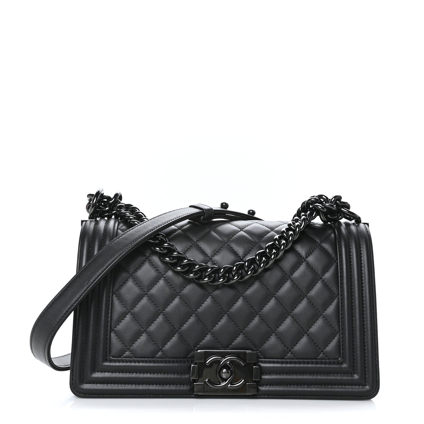 Calfskin Quilted Medium Boy Flap So Black