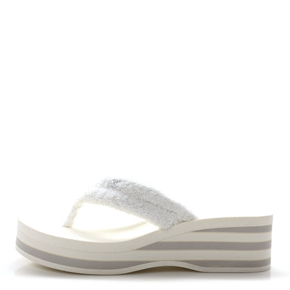 Chanel Terry Cloth CC Logo Thong Sandals 37.5 White 1 of 9
