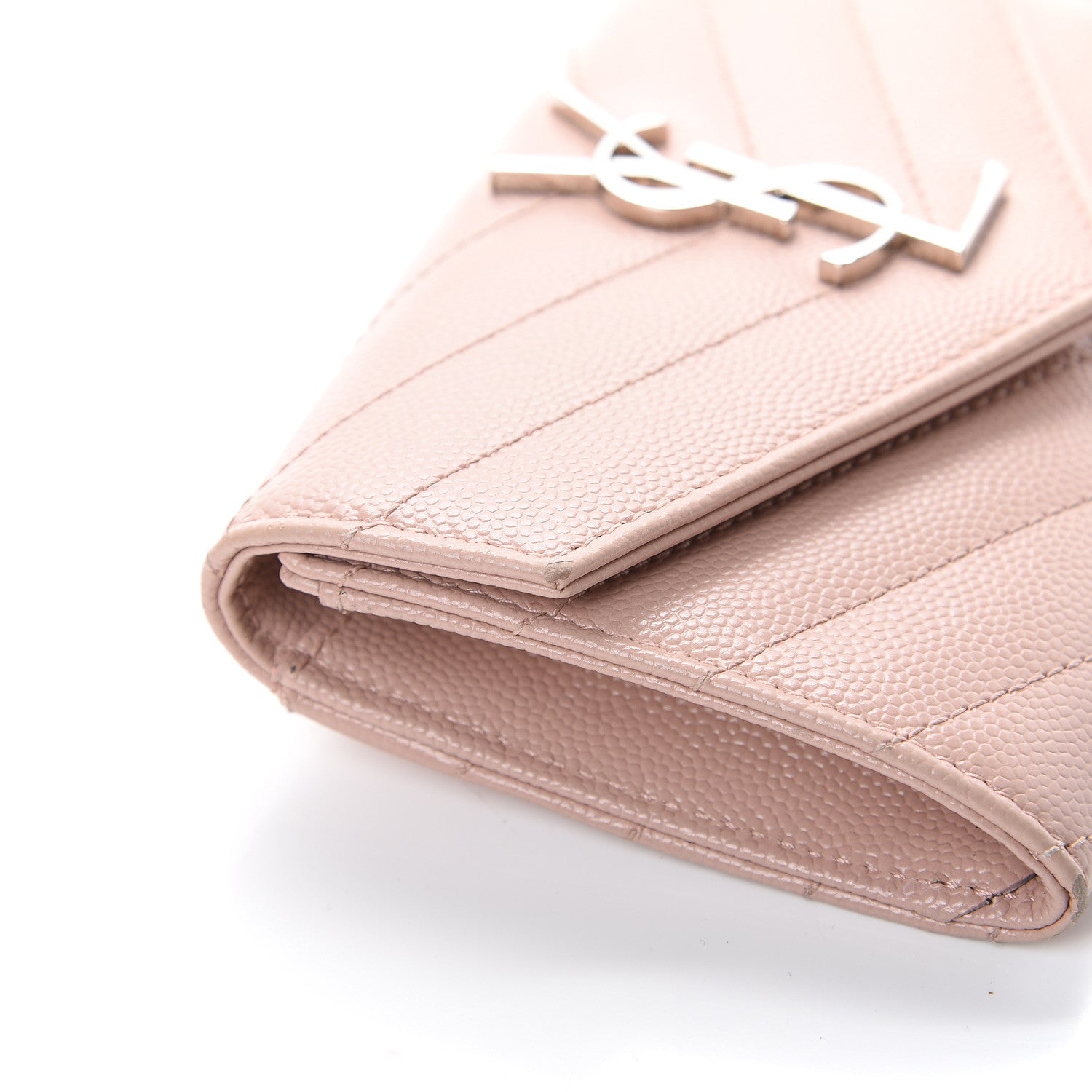 Saint Laurent Grain De Poudre Matelasse Chevron Small Monogram Envelope Wallet Pale Pink 11 of 12