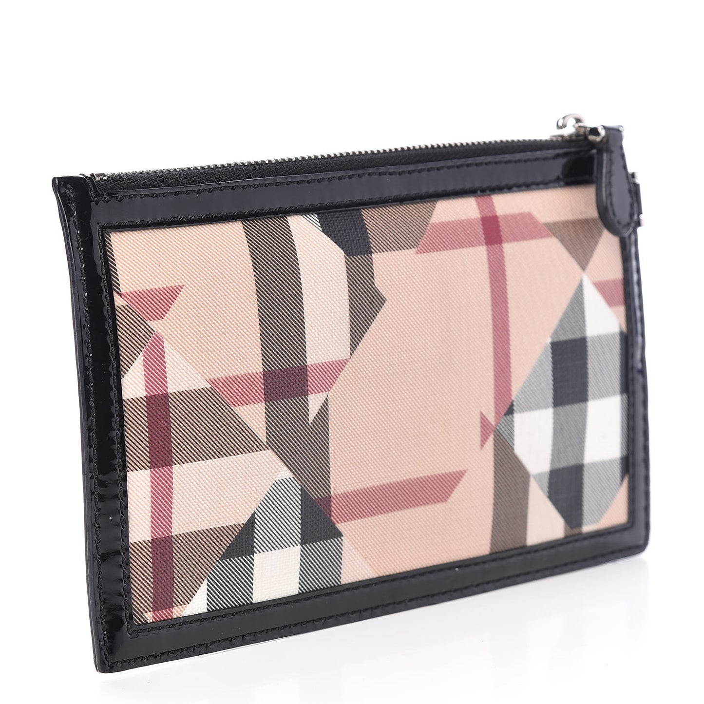 Patent Patchwork Check Wristlet Pouch Black