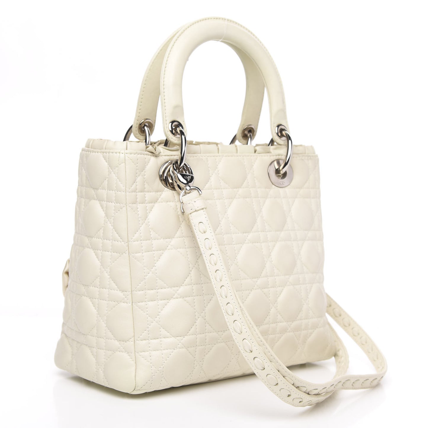 Lambskin Cannage Ruffle Trim Medium Lady Dior Off White