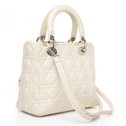Christian Dior Lambskin Cannage Ruffle Trim Medium Lady Dior Off White 3 of 15