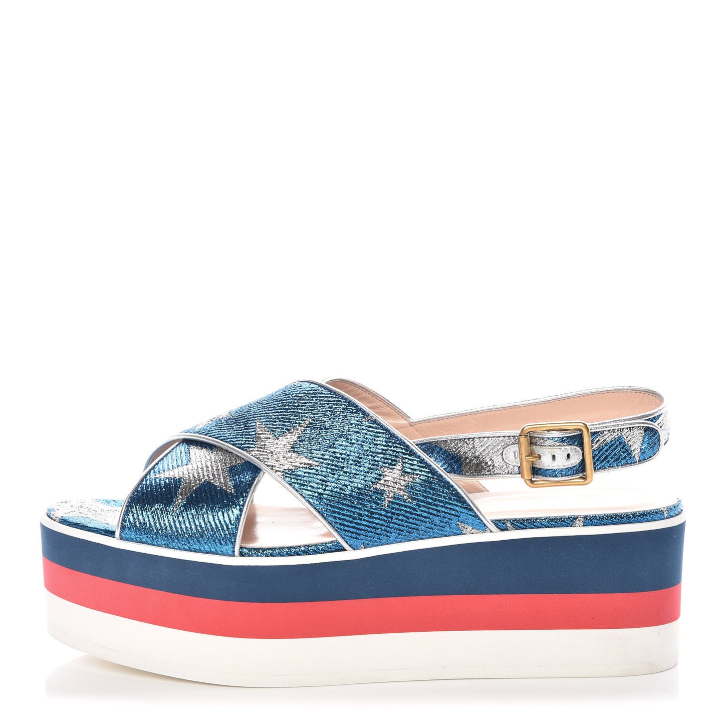 Lurex Starry Sky Crossover Platform Sandals 40 Bleuette Silver