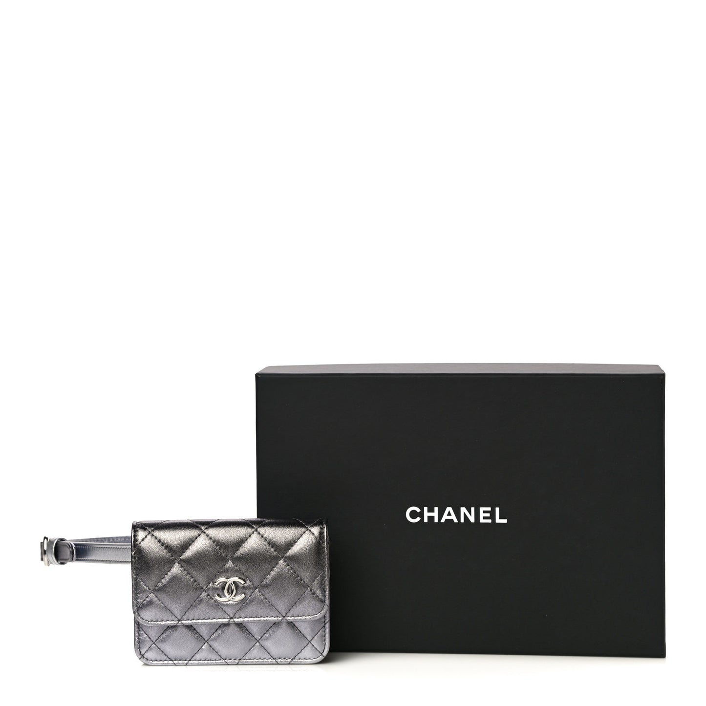 Gradient Metallic Lambskin Quilted Flap Chain Belt Bag Silver Purple