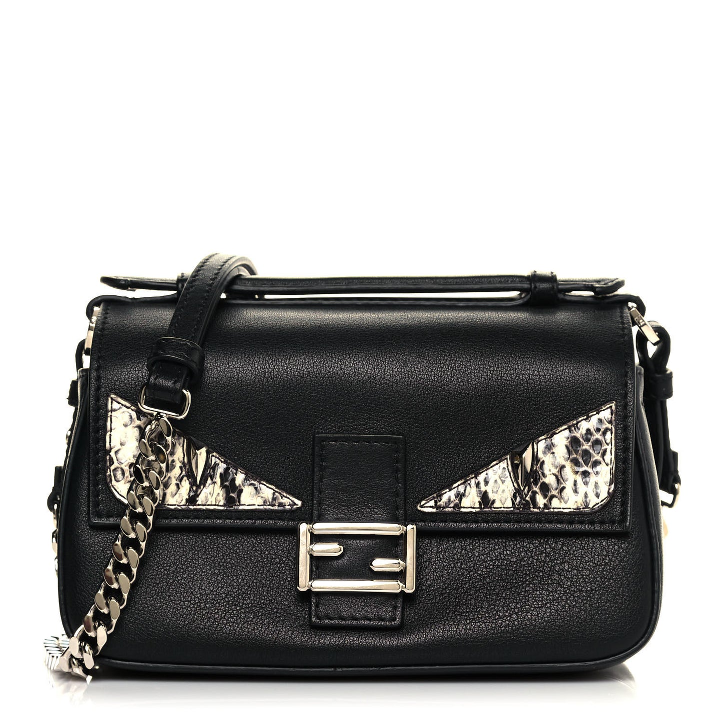Vitello Dolce Elaphe Monster Eyes Micro Double Baguette Black Naturale