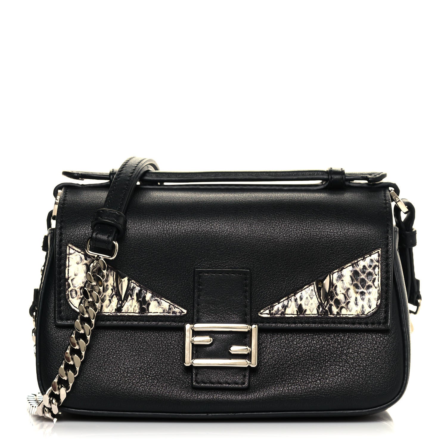 Fendi Vitello Dolce Elaphe Monster Eyes Micro Double Baguette Black Naturale 1 of 10