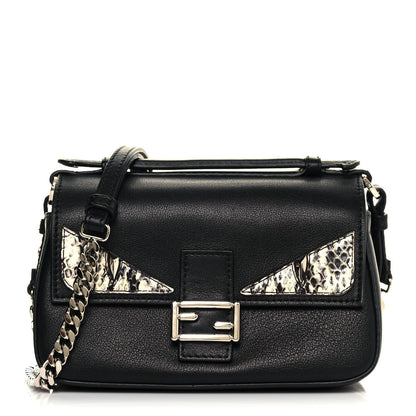 Fendi Vitello Dolce Elaphe Monster Eyes Micro Double Baguette Black Naturale 1 of 10