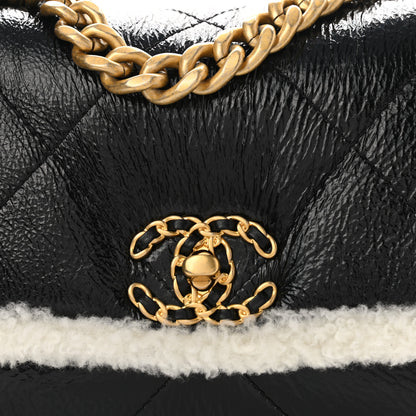 Chanel Crumpled Calfskin Shearling Sheepskin Quilted Medium Chanel 19 Flap Black 7 of 9