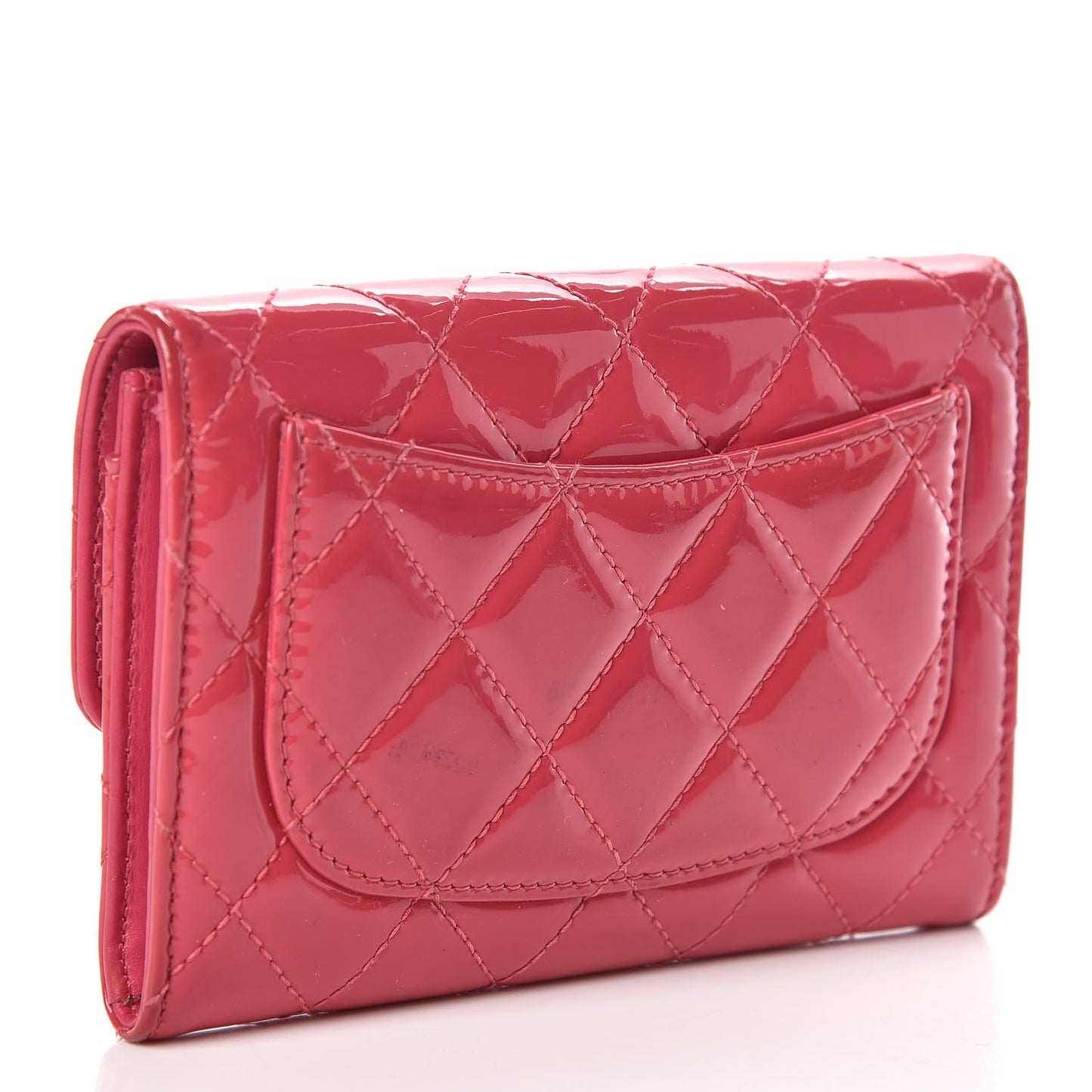 Patent Calfskin Quilted Small Flap Wallet Pink