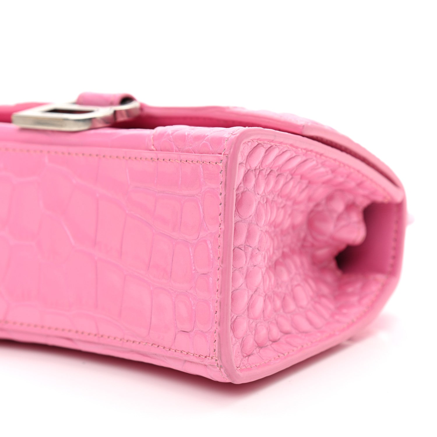 Balenciaga Shiny Calfskin Crocodile Embossed Hourglass Top Handle Bag XS Baby Pink 10 of 11