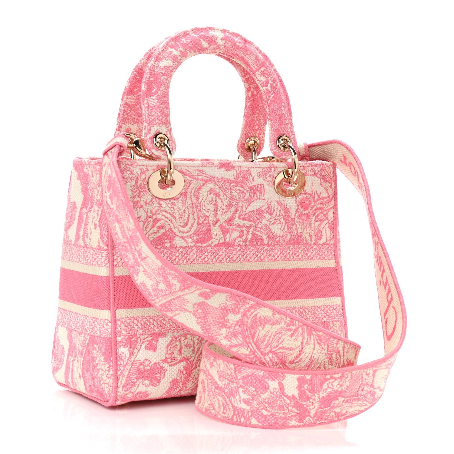 Christian Dior Canvas Toile De Jouy Embroidered Medium Lady D-Lite Peony Pink 3 of 10