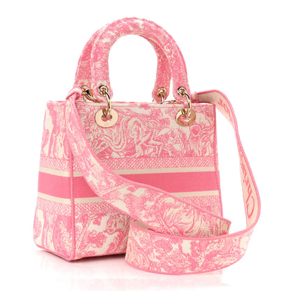 Christian Dior Canvas Toile De Jouy Embroidered Medium Lady D-Lite Peony Pink 3 of 10