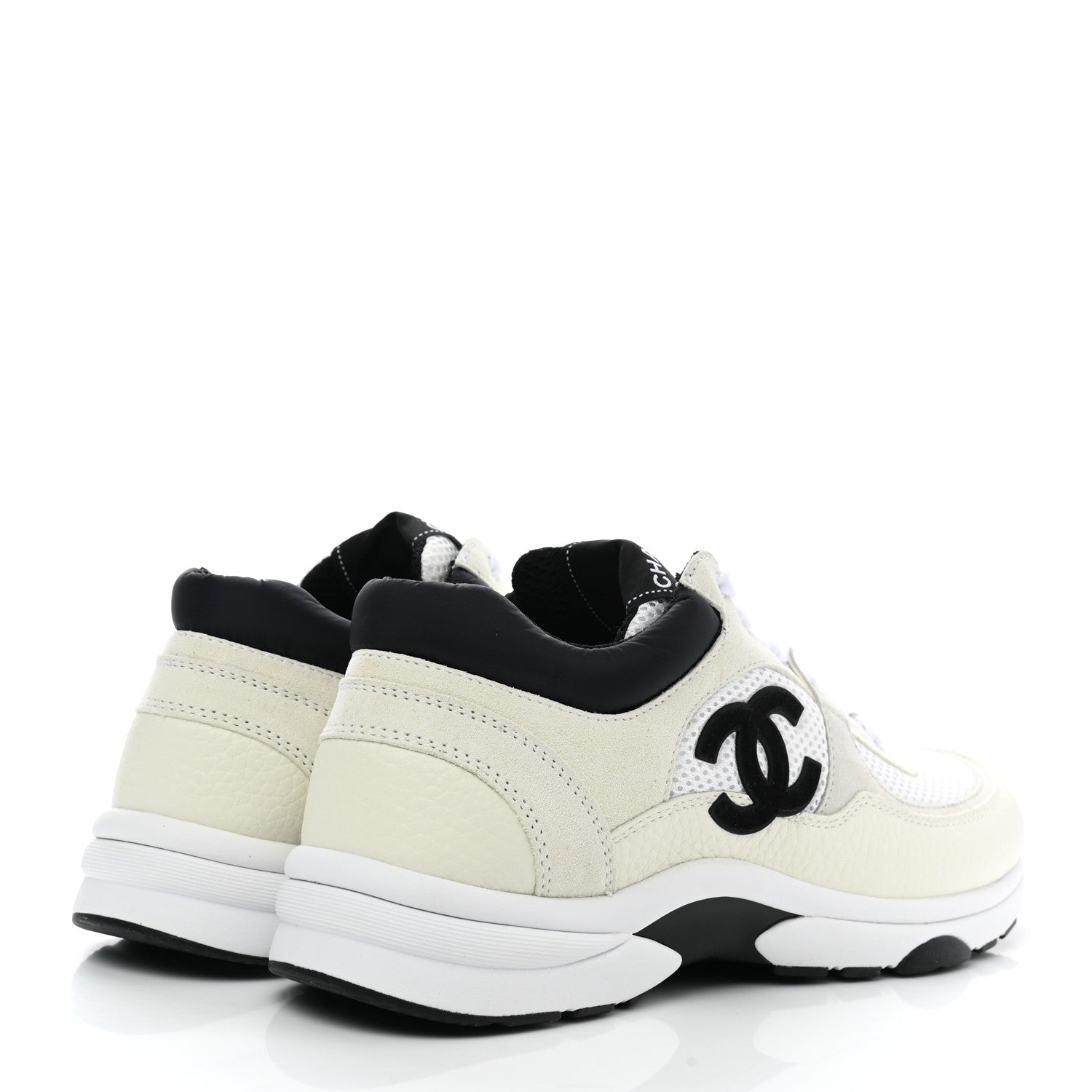 Chanel Mesh Suede Calfskin Grained Calfskin Womens CC Sneakers 40.5 White Black 4 of 8