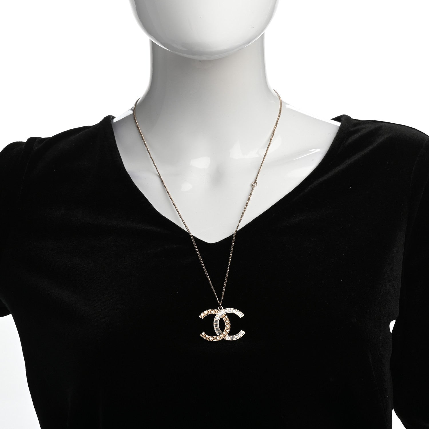 Chanel Baguette Crystal Quilted CC Pendant Necklace Gold 2 of 5