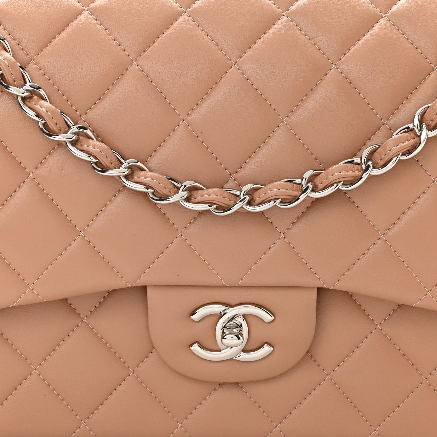 Lambskin Quilted Jumbo Double Flap Dark Beige