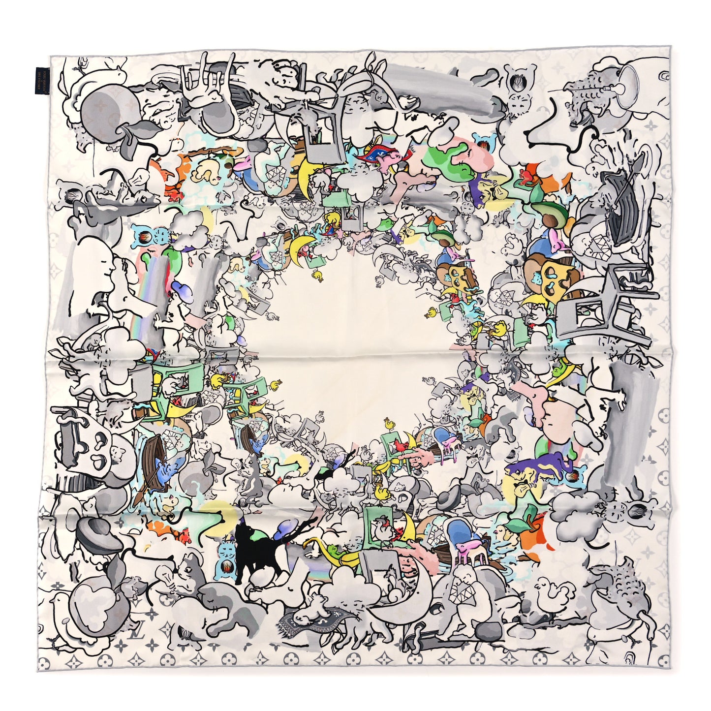 Urs Fischer Silk Monogram Square Scarf Multicolor