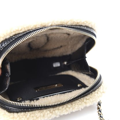 Chanel Shiny Crumpled Sheepskin Shearling Waist Bag Black Beige 5 of 11