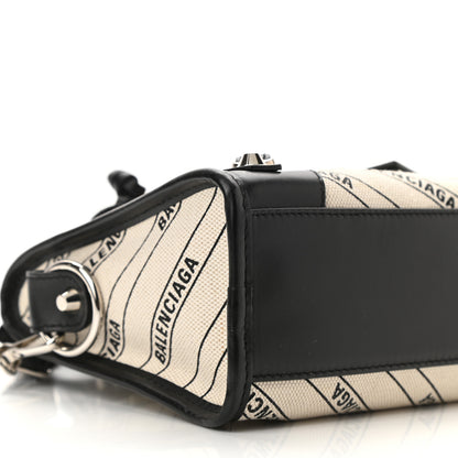 Balenciaga Canvas Satin Calfskin Diagonal Allover Logo Print Classic Silver Hardware Mini City Natural Black 9 of 10