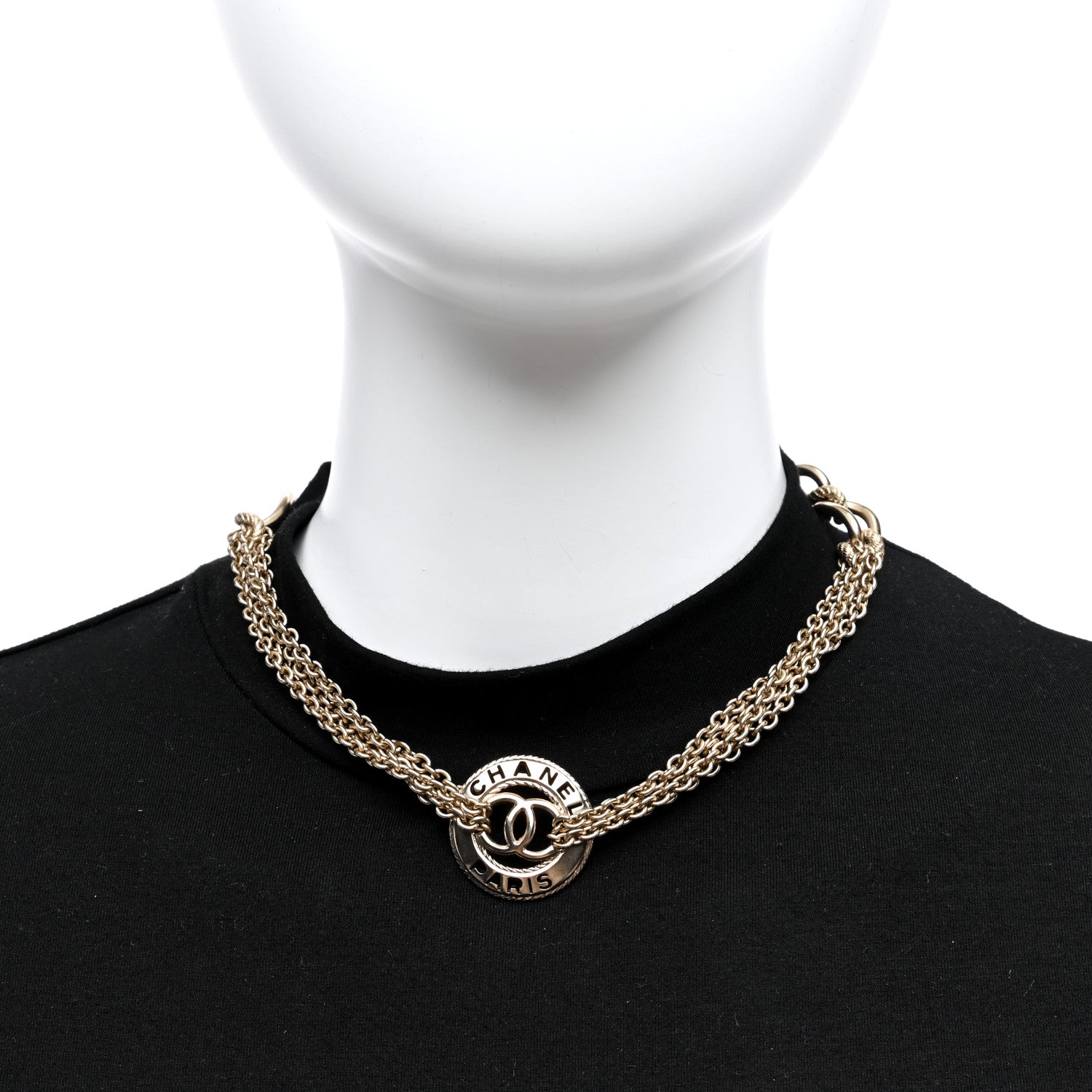 Chanel Metal Medallion Multi Chain Short Necklace Gold 2 of 4