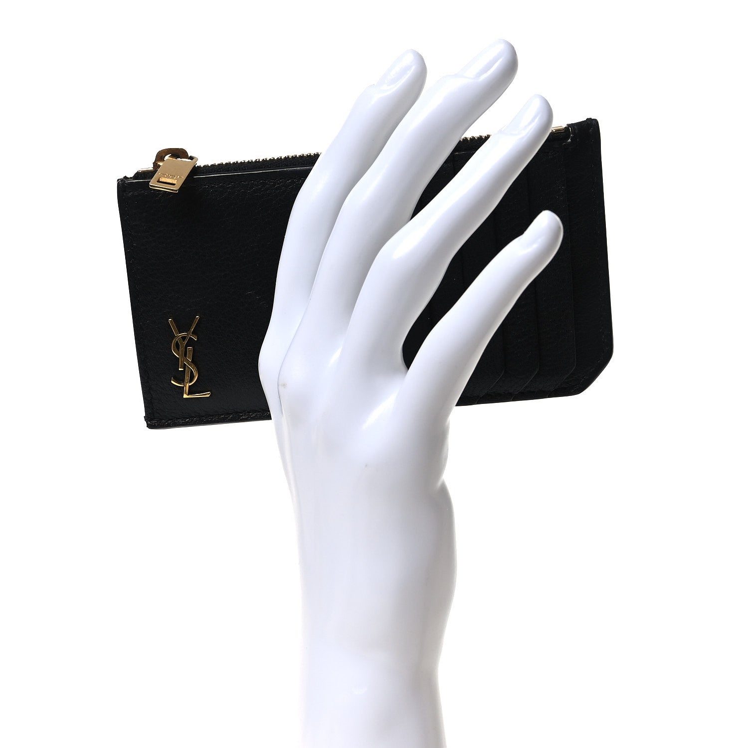 Saint Laurent Grained Calfskin Monogram 5 Fragments Zip Pouch Card Holder Black 2 of 8