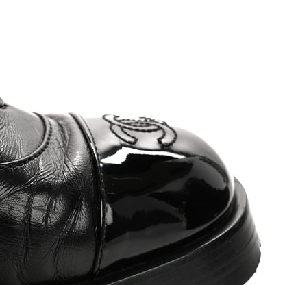 Chanel Shiny Calfskin Patent Quilted Chain Lace Up Combat Boots 38 Black 12 of 14