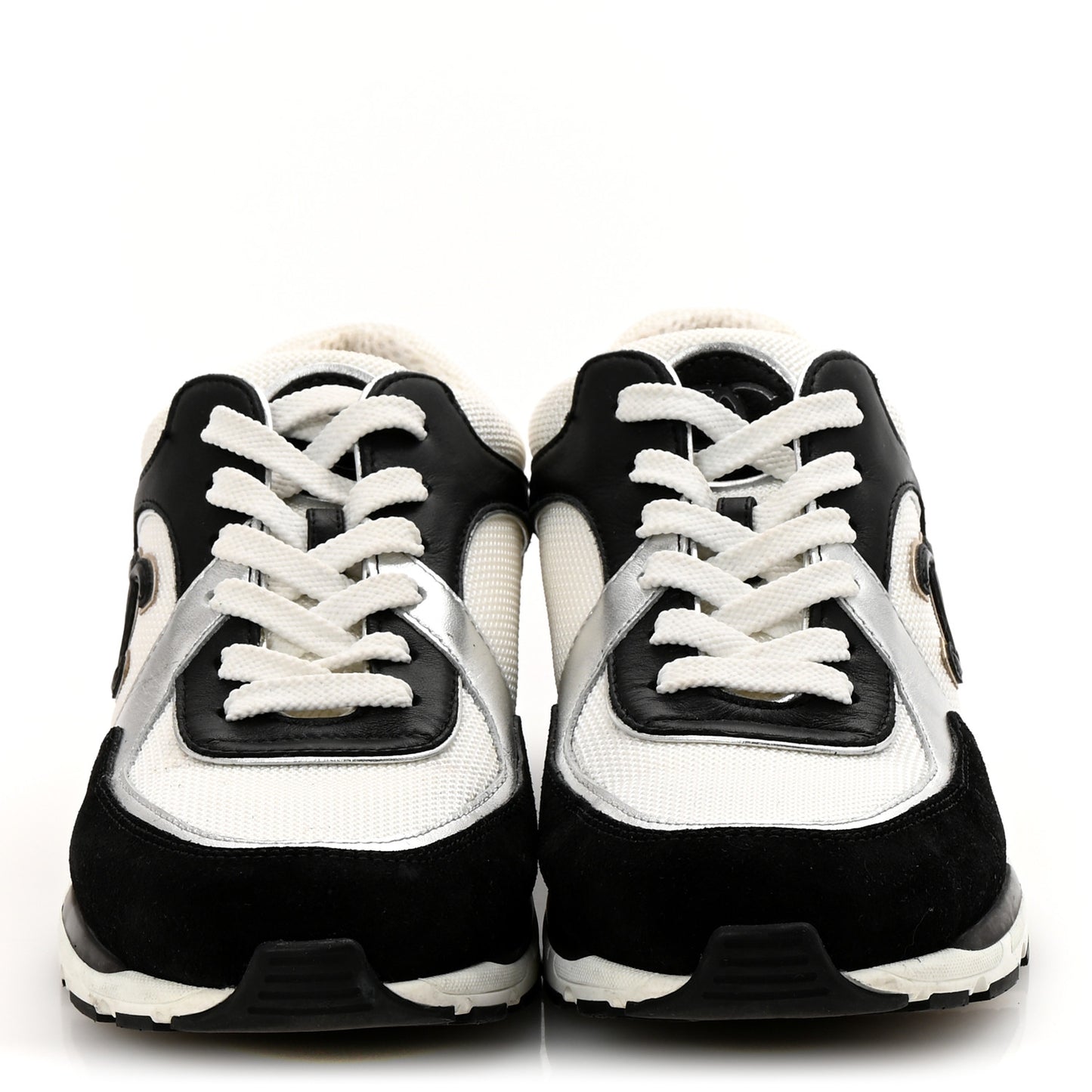 Mesh Suede Calfskin Grained Calfskin Womens CC Sneakers 39 Black White