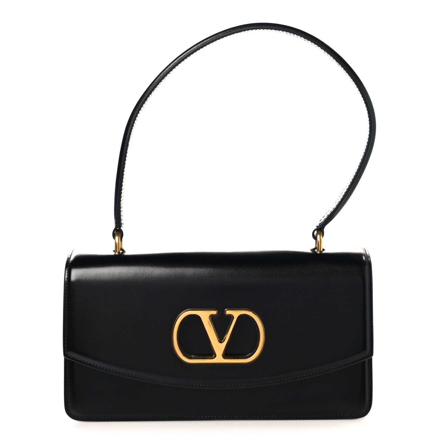 Valentino Garavani Shiny Calfskin Vlogo Vain Shoulder Bag Black 1 of 9