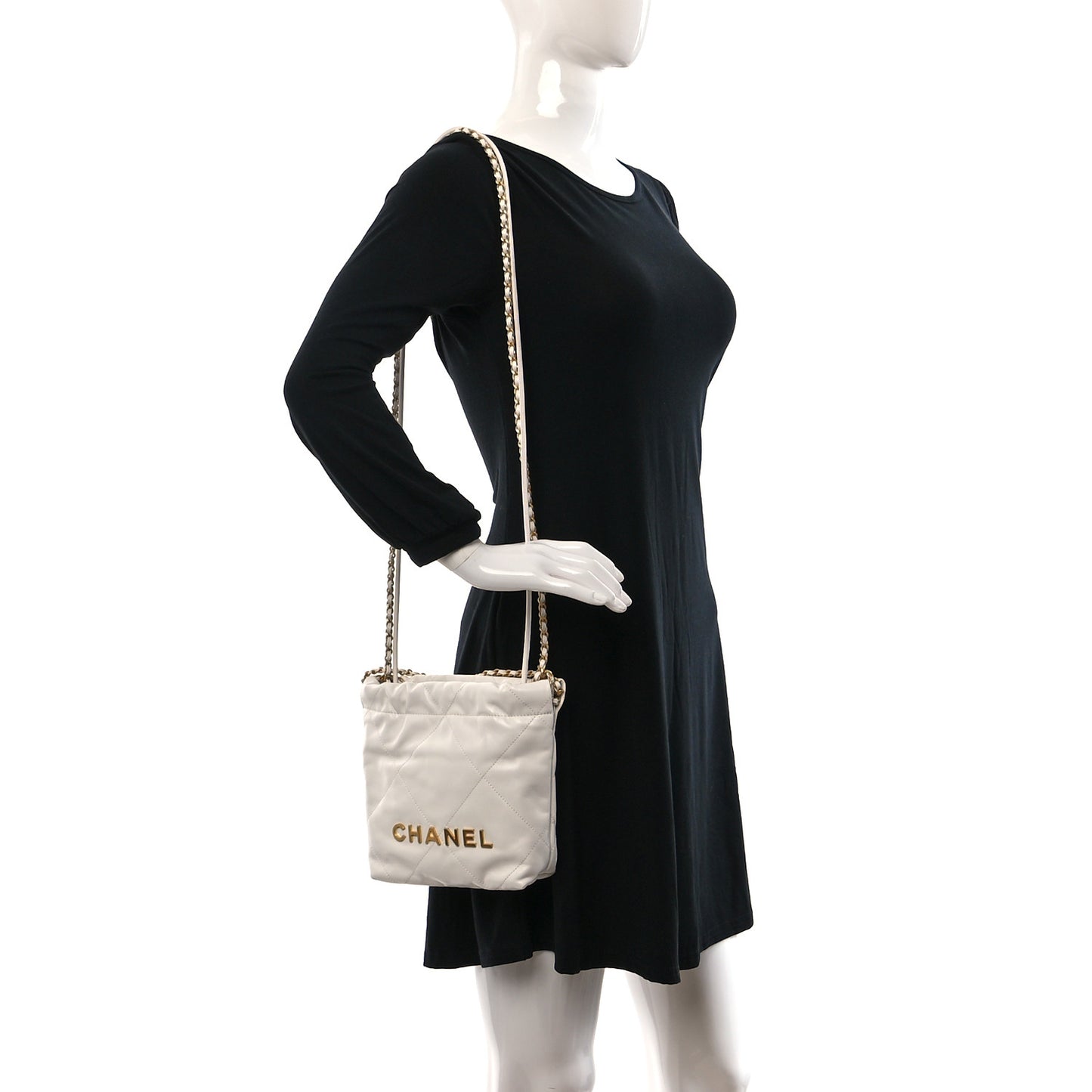Shiny Calfskin Quilted Mini Chanel 22 White